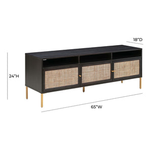 TOV Furniture Sierra 65" Cane Media Console - Modern-Boho Living Room Centerpiece with Rattan and Brass Accents Black TOV-E44155