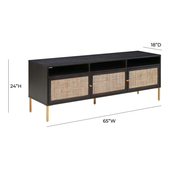 TOV Furniture Sierra 65" Cane Media Console - Modern-Boho Living Room Centerpiece with Rattan and Brass Accents Black TOV-E44155