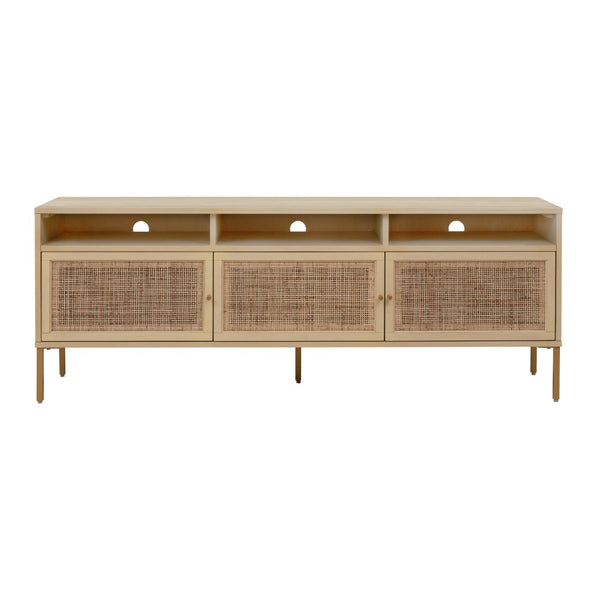 TOV Furniture Sierra 65" Cane Media Console - Modern-Boho Living Room Centerpiece with Rattan and Brass Accents Buttermilk TOV-E44156
