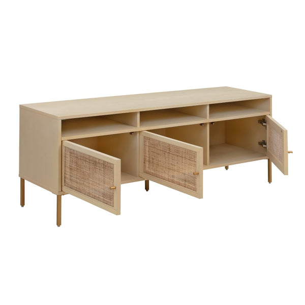 TOV Furniture Sierra 65" Cane Media Console - Modern-Boho Living Room Centerpiece with Rattan and Brass Accents Buttermilk TOV-E44156