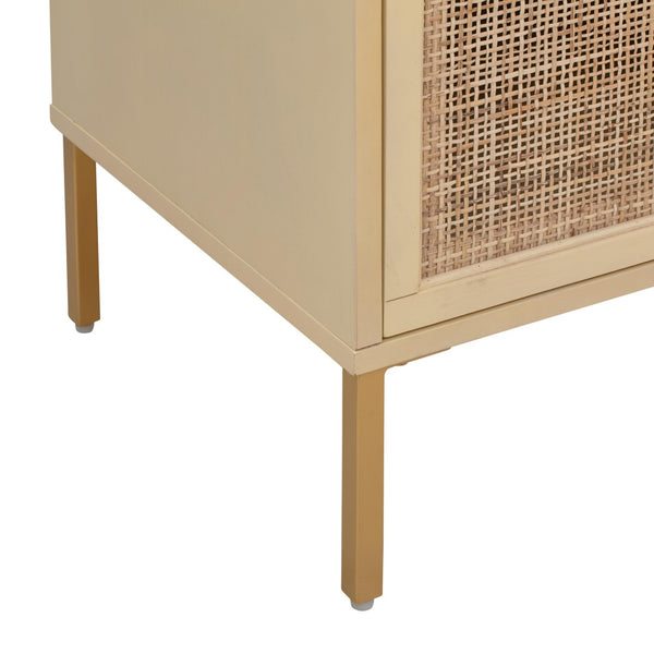 TOV Furniture Sierra 65" Cane Media Console - Modern-Boho Living Room Centerpiece with Rattan and Brass Accents Buttermilk TOV-E44156