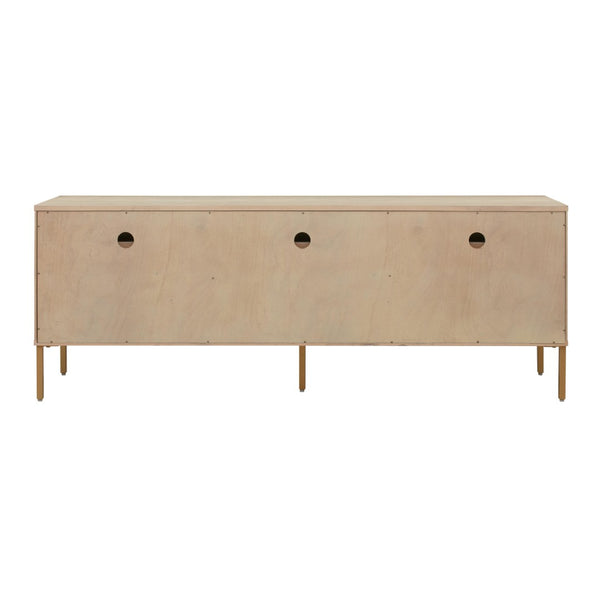 TOV Furniture Sierra 65" Cane Media Console - Modern-Boho Living Room Centerpiece with Rattan and Brass Accents Buttermilk TOV-E44156