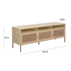 TOV Furniture Sierra 65" Cane Media Console - Modern-Boho Living Room Centerpiece with Rattan and Brass Accents Buttermilk TOV-E44156
