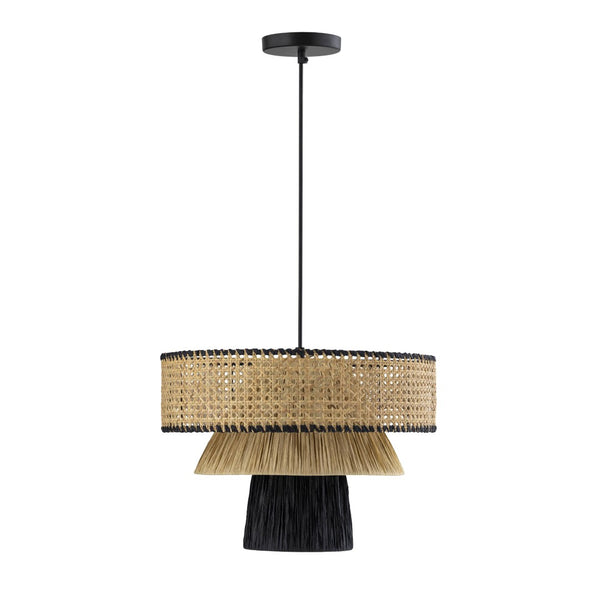 TOV Furniture Rylie Handwoven Raffia Pendant Lamp – Stylish Natural & Black Fixture for Warm Ambient Lighting TOV-G18382
