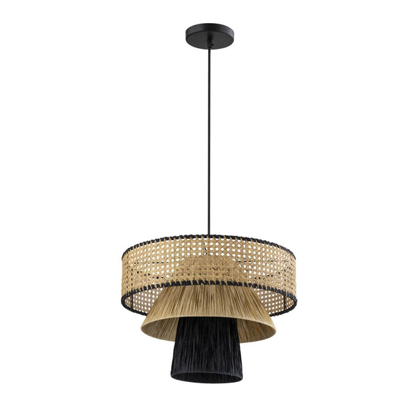 TOV Furniture Rylie Handwoven Raffia Pendant Lamp – Stylish Natural & Black Fixture for Warm Ambient Lighting TOV-G18382