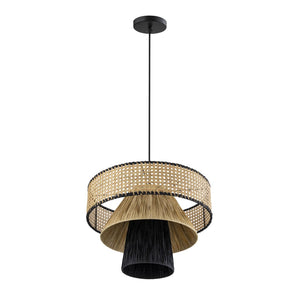 TOV Furniture Rylie Handwoven Raffia Pendant Lamp – Stylish Natural & Black Fixture for Warm Ambient Lighting TOV-G18382