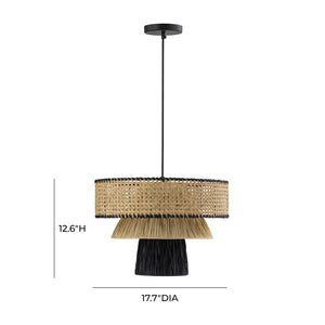 TOV Furniture Rylie Handwoven Raffia Pendant Lamp – Stylish Natural & Black Fixture for Warm Ambient Lighting TOV-G18382