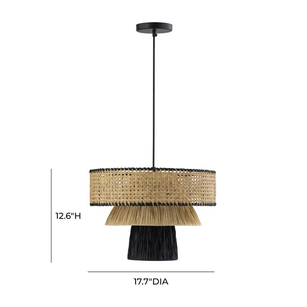 TOV Furniture Rylie Handwoven Raffia Pendant Lamp – Stylish Natural & Black Fixture for Warm Ambient Lighting TOV-G18382