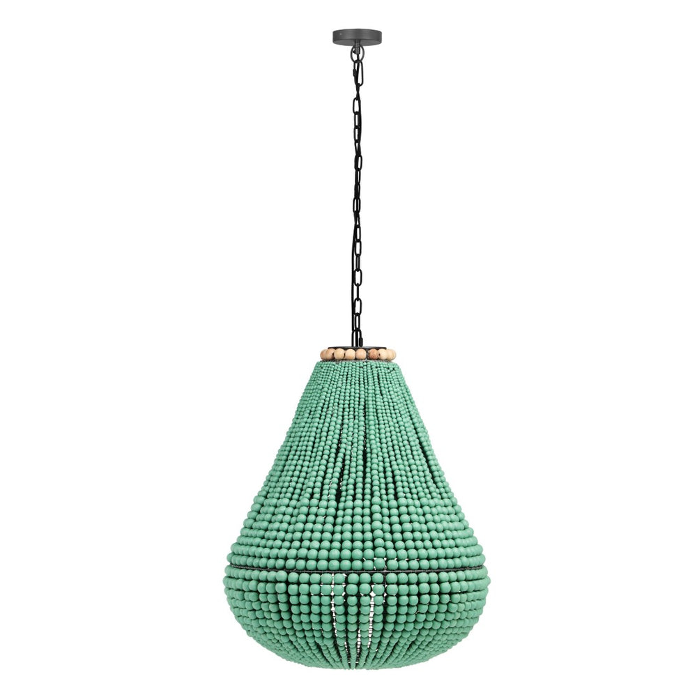 TOV Furniture Palani Green Wooden Bead Chandelier - Boho Elegance with Artisanal Charm for Modern Interiors TOV-G18451