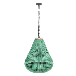TOV Furniture Palani Green Wooden Bead Chandelier - Boho Elegance with Artisanal Charm for Modern Interiors TOV-G18451