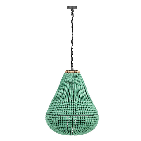 TOV Furniture Palani Green Wooden Bead Chandelier - Boho Elegance with Artisanal Charm for Modern Interiors TOV-G18451