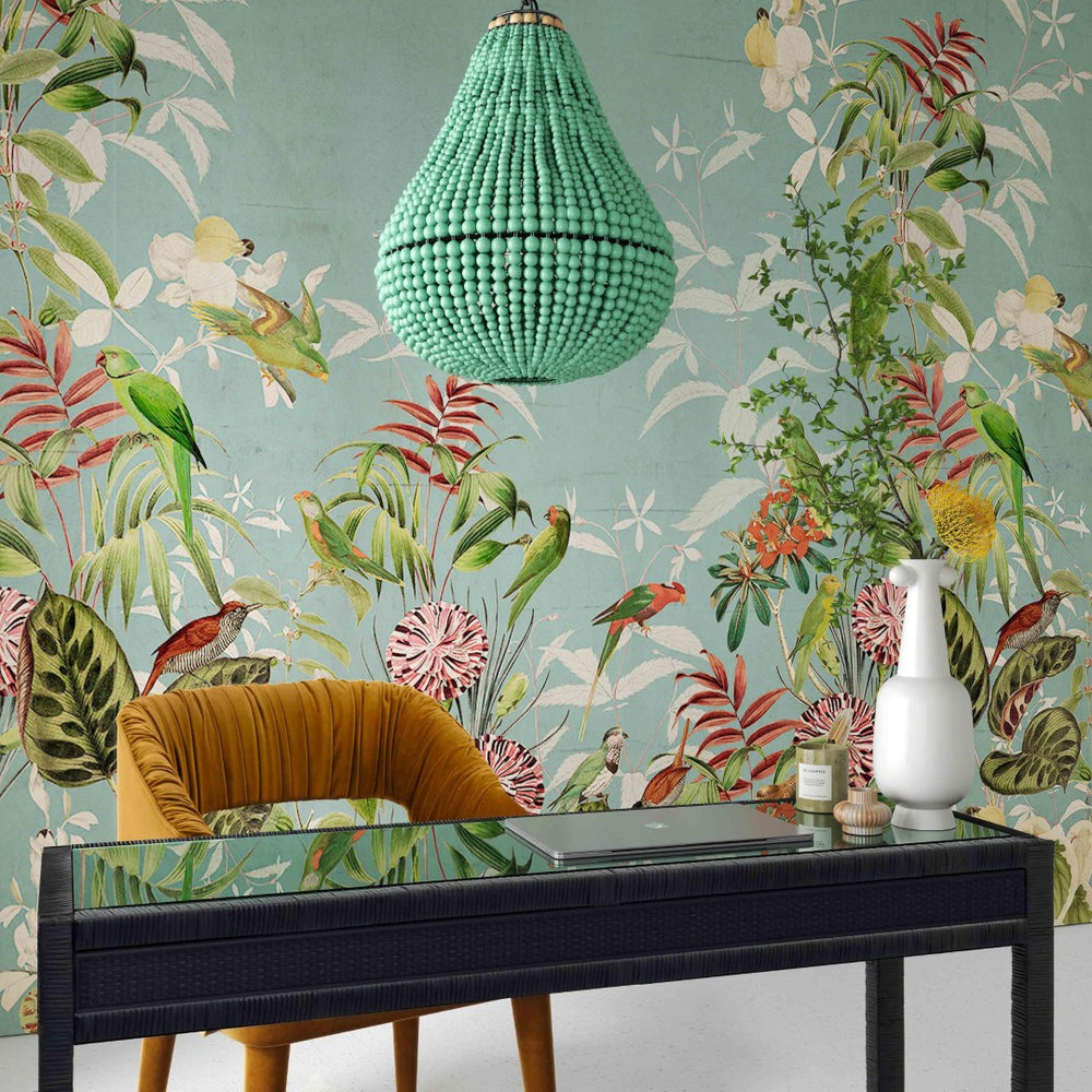 TOV Furniture Palani Green Wooden Bead Chandelier - Boho Elegance with Artisanal Charm for Modern Interiors TOV-G18451