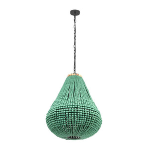 TOV Furniture Palani Green Wooden Bead Chandelier - Boho Elegance with Artisanal Charm for Modern Interiors TOV-G18451
