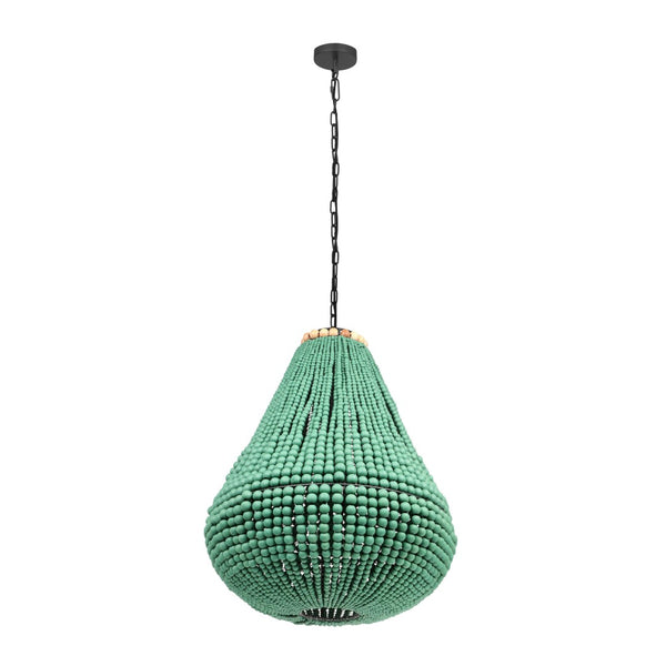 TOV Furniture Palani Green Wooden Bead Chandelier - Boho Elegance with Artisanal Charm for Modern Interiors TOV-G18451