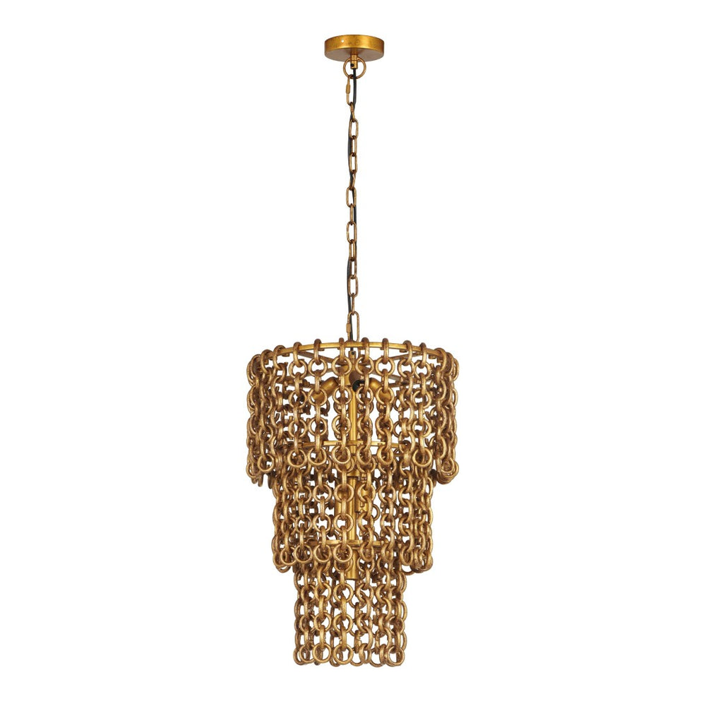 TOV Furniture Nirsa 3-Tier Brass Chain Link Chandelier - Modern Industrial Design for Stylish Contemporary Spaces TOV-G18452