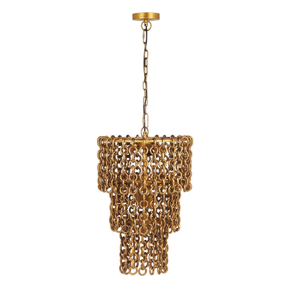 TOV Furniture Nirsa 3-Tier Brass Chain Link Chandelier - Modern Industrial Design for Stylish Contemporary Spaces TOV-G18452