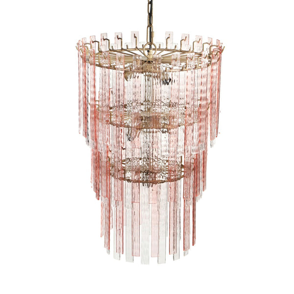 TOV Furniture Hampshire Pink Acrylic 3-Tier Chandelier - Glamorous Murano-Inspired Lighting for Any Room TOV-G18453