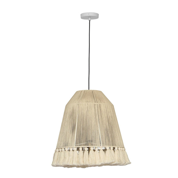 TOV Furniture Helen White Cotton Tasseled Pendant Lamp - Handcrafted Bohemian Lighting for Cozy Spaces & Style TOV-G18454