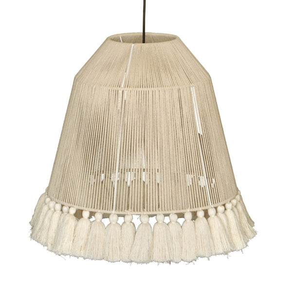 TOV Furniture Helen White Cotton Tasseled Pendant Lamp - Handcrafted Bohemian Lighting for Cozy Spaces & Style TOV-G18454