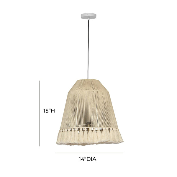 TOV Furniture Helen White Cotton Tasseled Pendant Lamp - Handcrafted Bohemian Lighting for Cozy Spaces & Style TOV-G18454
