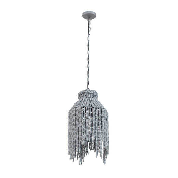 TOV Furniture Esther Handcrafted Beaded Pendant Lamp – Elegant Iron Frame with Natural Wood Beads, Grey Finish TOV-G18486