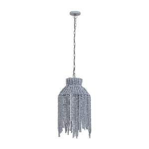 TOV Furniture Esther Handcrafted Beaded Pendant Lamp – Elegant Iron Frame with Natural Wood Beads, Grey Finish TOV-G18486
