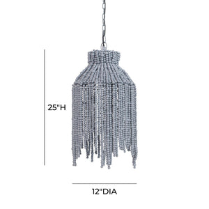 TOV Furniture Esther Handcrafted Beaded Pendant Lamp – Elegant Iron Frame with Natural Wood Beads, Grey Finish TOV-G18486