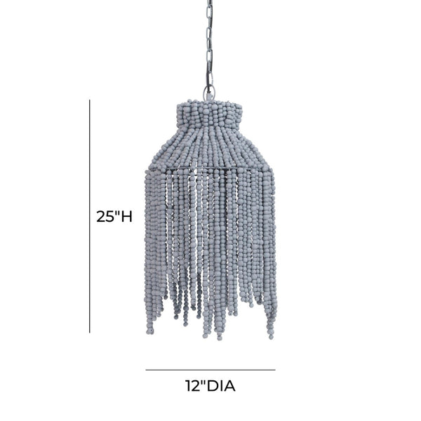 TOV Furniture Esther Handcrafted Beaded Pendant Lamp – Elegant Iron Frame with Natural Wood Beads, Grey Finish TOV-G18486