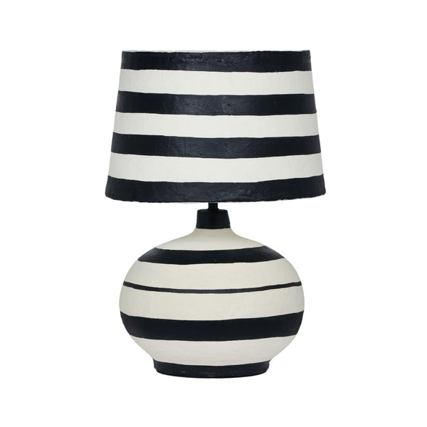 TOV Furniture Positano Striped Papier Mâché Table Lamp - Handcrafted Artisanal Design for Modern Décor Enhancement Black/Off-White TOV-G18572