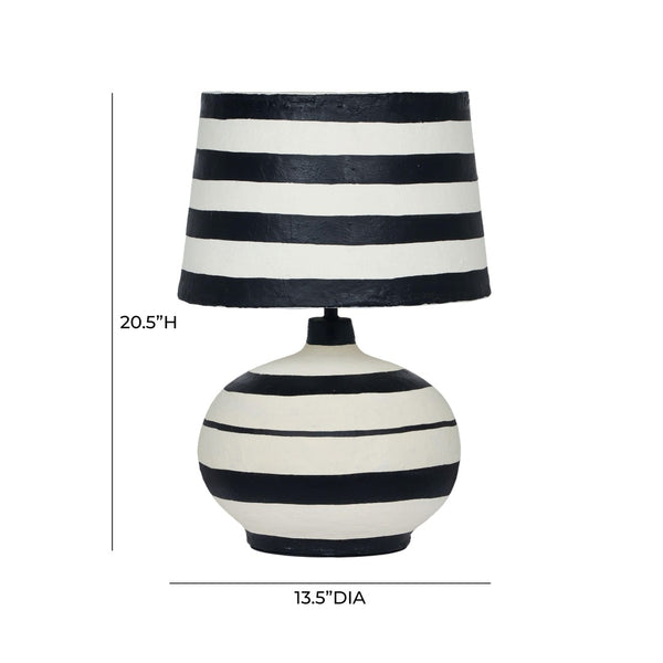 TOV Furniture Positano Striped Papier Mâché Table Lamp - Handcrafted Artisanal Design for Modern Décor Enhancement Black/Off-White TOV-G18572