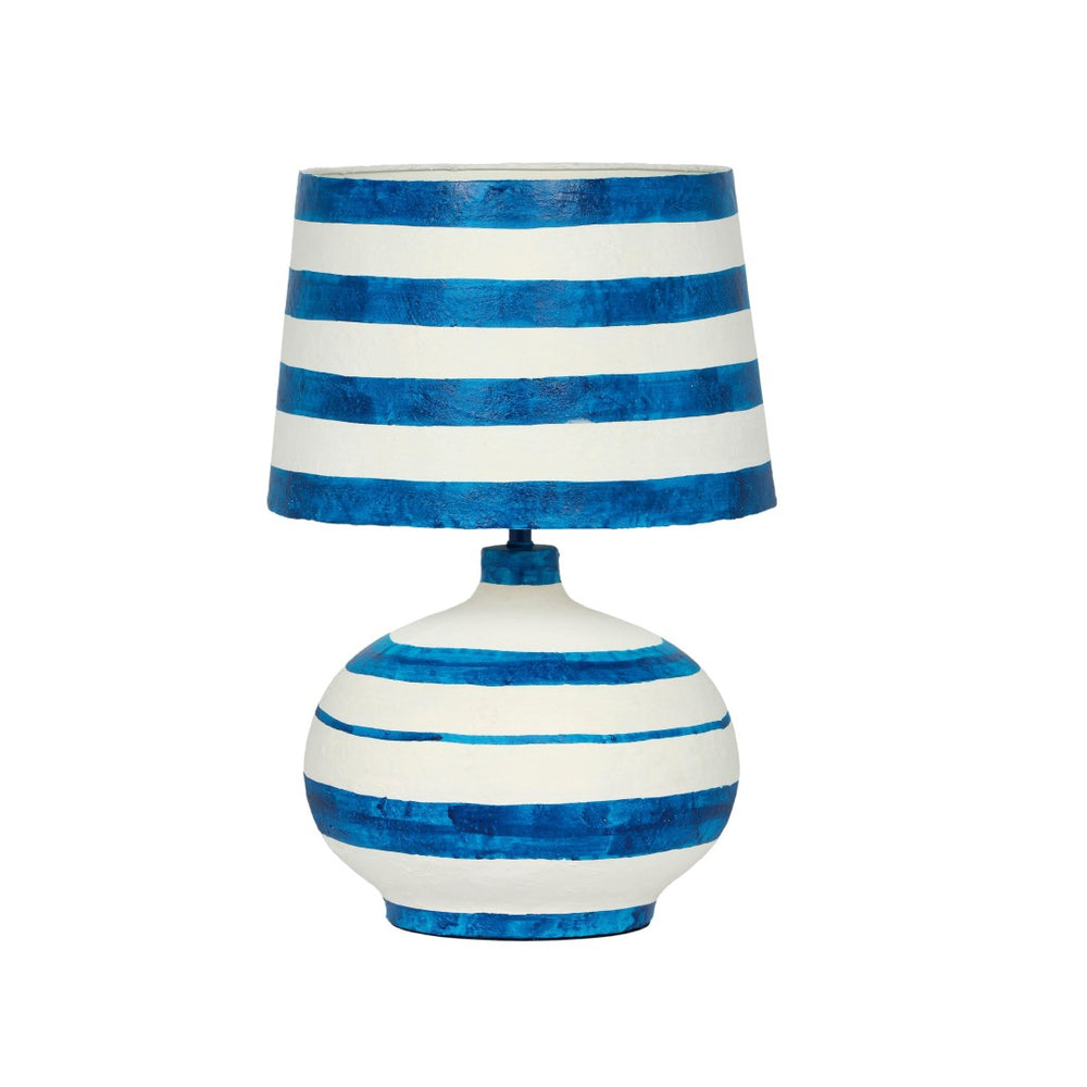 TOV Furniture Positano Striped Papier Mâché Table Lamp - Handcrafted Artisanal Design for Modern Décor Enhancement Blue/Off-White TOV-G18573