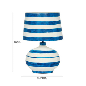 TOV Furniture Positano Striped Papier Mâché Table Lamp - Handcrafted Artisanal Design for Modern Décor Enhancement Blue/Off-White TOV-G18573
