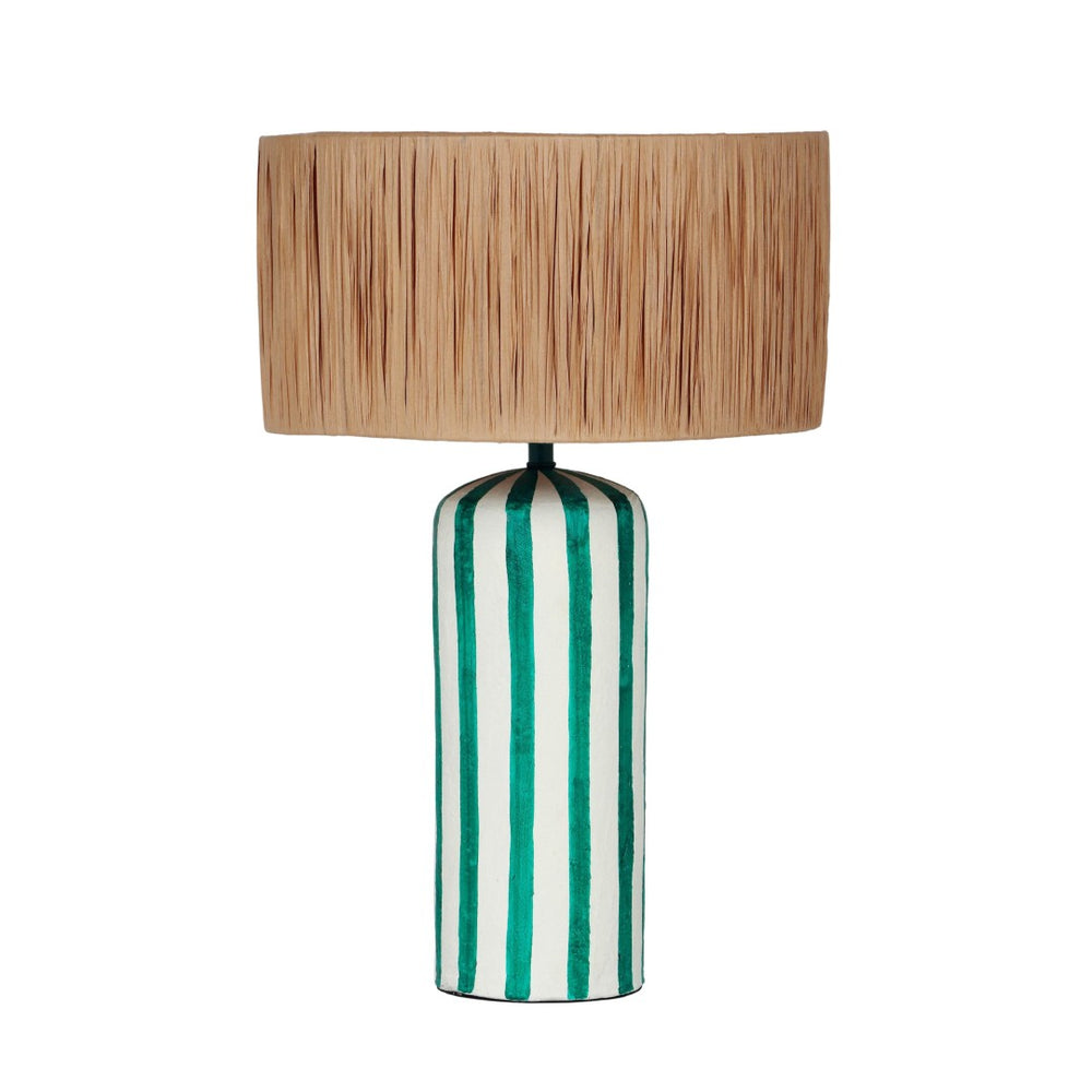 TOV Furniture Ravello Green Striped Table Lamp - Handcrafted Papier Mâché Design with Raffia Shade for Style & Warmth TOV-G18574