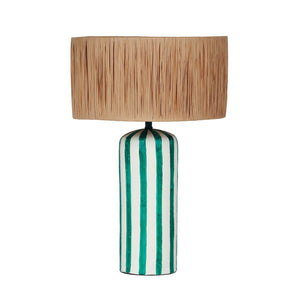 TOV Furniture Ravello Green Striped Table Lamp - Handcrafted Papier Mâché Design with Raffia Shade for Style & Warmth TOV-G18574