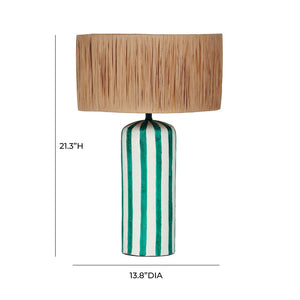 TOV Furniture Ravello Green Striped Table Lamp - Handcrafted Papier Mâché Design with Raffia Shade for Style & Warmth TOV-G18574