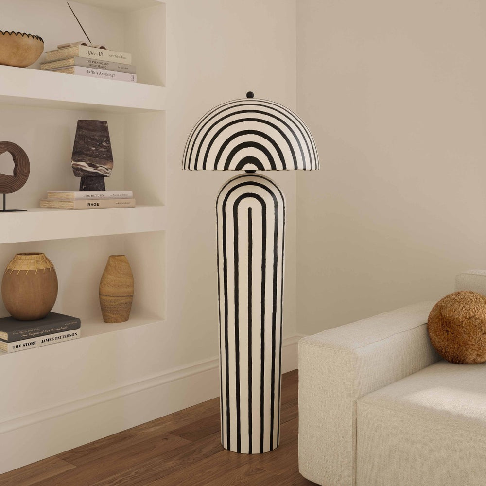 TOV Furniture Maiori Black Striped Floor Lamp – Handcrafted Papier Mache Design with Modern Style & Unique Texture TOV-G18580