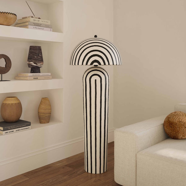 TOV Furniture Maiori Black Striped Floor Lamp – Handcrafted Papier Mache Design with Modern Style & Unique Texture TOV-G18580