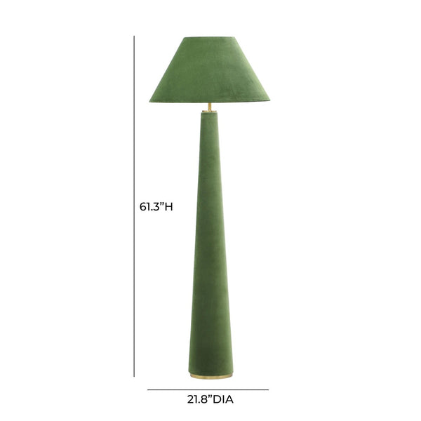TOV Furniture Graham Velvet Floor Lamp – Elegant Sculpture Lighting for Modern Spaces with Brass Trim & Warm Glow Green TOV-G18631