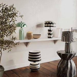 TOV Furniture Maiori Striped Papier Mache Table Lamp - Handcrafted Charm for a Playful, Sophisticated Accent Green Stripes TOV-G18685