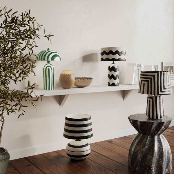 TOV Furniture Maiori Striped Papier Mache Table Lamp - Handcrafted Charm for a Playful, Sophisticated Accent Green Stripes TOV-G18685