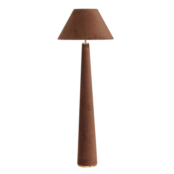 TOV Furniture Graham Velvet Floor Lamp - Elegant Brass-Trimmed Design for Cozy Living Rooms and Reading Nooks Chocolate Brown TOV-G18784