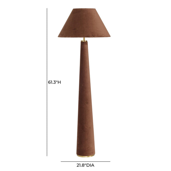 TOV Furniture Graham Velvet Floor Lamp - Elegant Brass-Trimmed Design for Cozy Living Rooms and Reading Nooks Chocolate Brown TOV-G18784