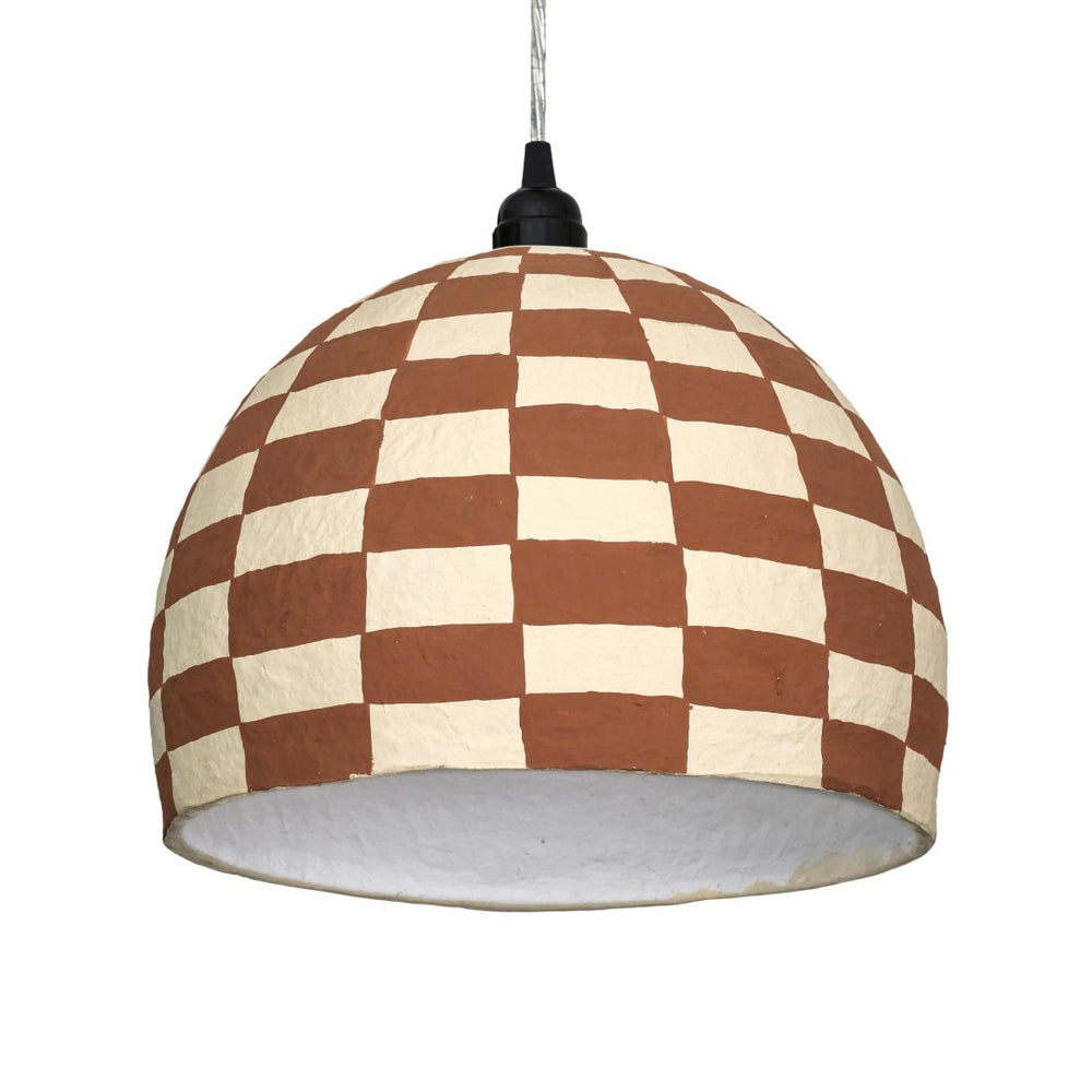 TOV Furniture Taurus Handcrafted Cotton Mache Pendant Lamp - Terracotta & White Checkerboard for Cozy Spaces TOV-G18805