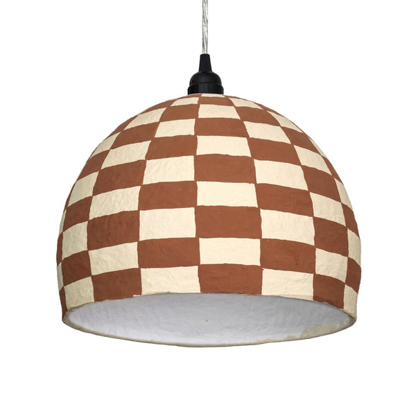TOV Furniture Taurus Handcrafted Cotton Mache Pendant Lamp - Terracotta & White Checkerboard for Cozy Spaces TOV-G18805