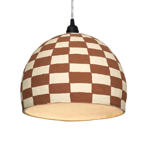 TOV Furniture Taurus Handcrafted Cotton Mache Pendant Lamp - Terracotta & White Checkerboard for Cozy Spaces TOV-G18805