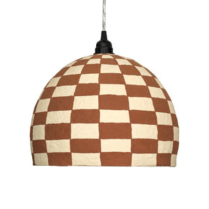 TOV Furniture Taurus Handcrafted Cotton Mache Pendant Lamp - Terracotta & White Checkerboard for Cozy Spaces TOV-G18805