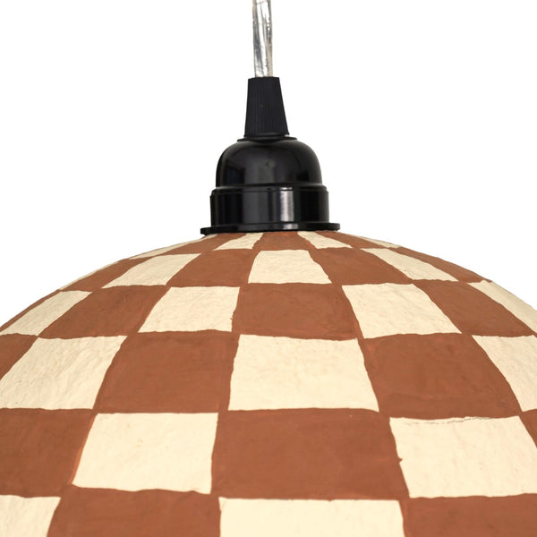 TOV Furniture Taurus Handcrafted Cotton Mache Pendant Lamp - Terracotta & White Checkerboard for Cozy Spaces TOV-G18805
