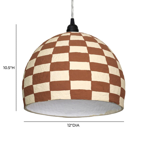 TOV Furniture Taurus Handcrafted Cotton Mache Pendant Lamp - Terracotta & White Checkerboard for Cozy Spaces TOV-G18805
