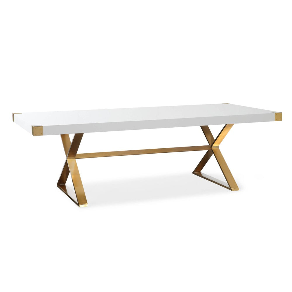 TOV Furniture Adeline 95" Glossy White Lacquer Dining Table with Gold Accents - Elegant Centerpiece for Any Space TOV-G5496