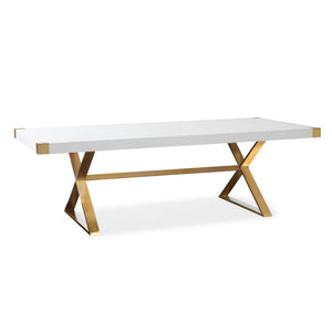 TOV Furniture Adeline 95" Glossy White Lacquer Dining Table with Gold Accents - Elegant Centerpiece for Any Space TOV-G5496